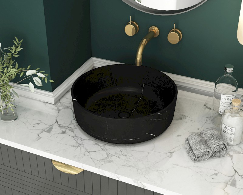 BLOK kamenné umyvadlo na desku, Ø 40cm, matný černý Marquin 2401-52