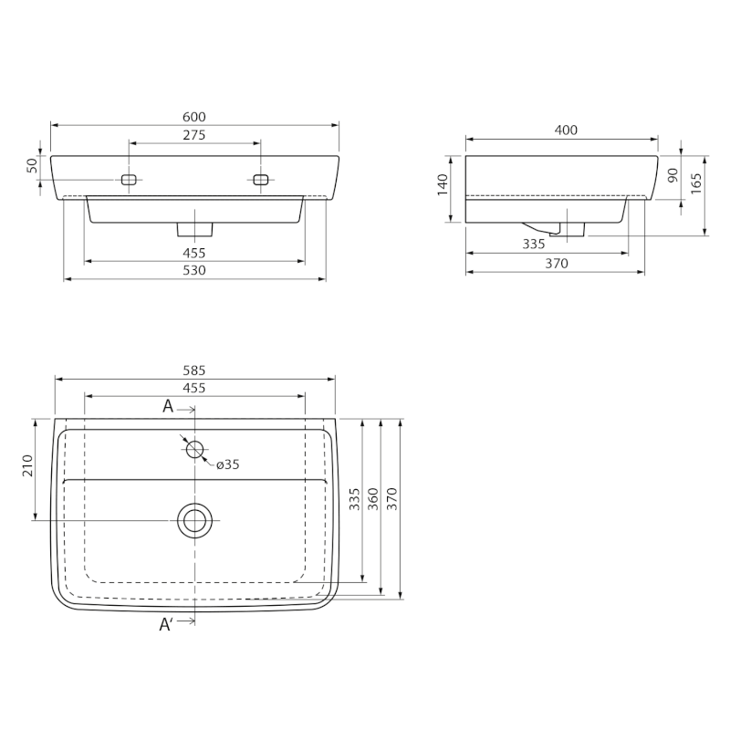 DURU keramické umyvadlo 60x40cm, bílá TU0351