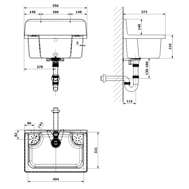 Závěsná výlevka 55x37cm, plast, bílá PI5052