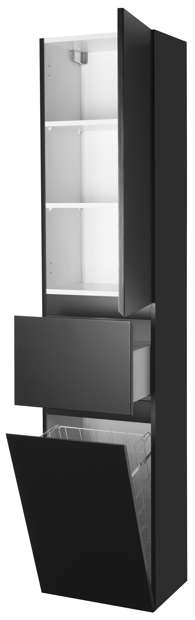 ALTAIR vysoká skříňka s košem 40x184x31cm, černá mat, pravá AI685R