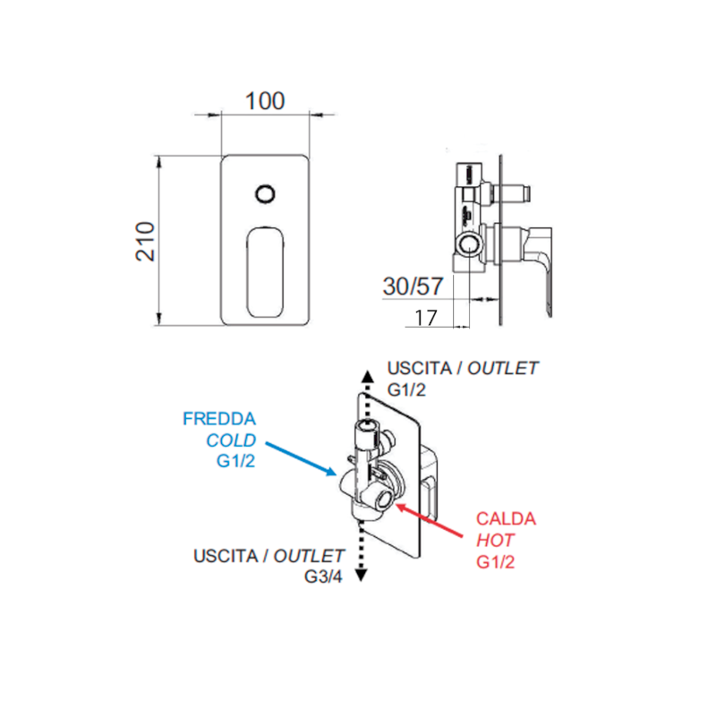 SPY podomítková sprchová baterie, 2 výstupy, černá mat PY42/15