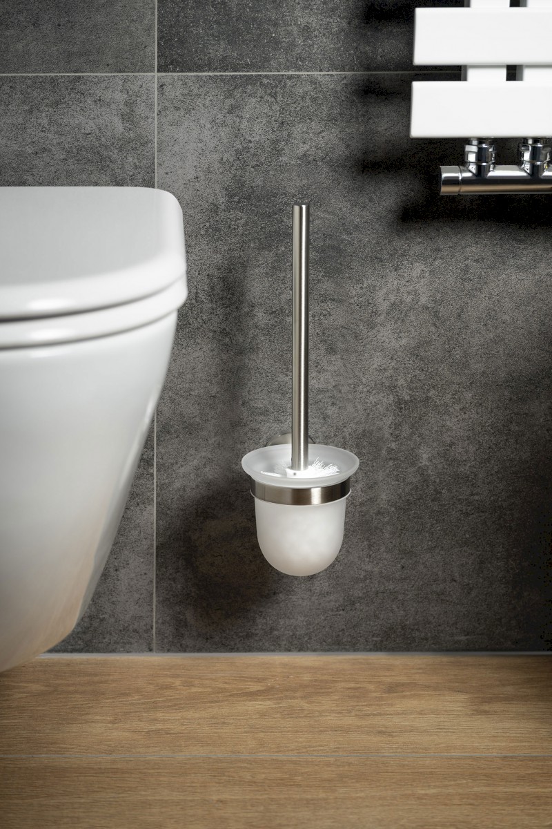 X-STEEL WC štětka závěsná, mléčné sklo, nerez mat XS301