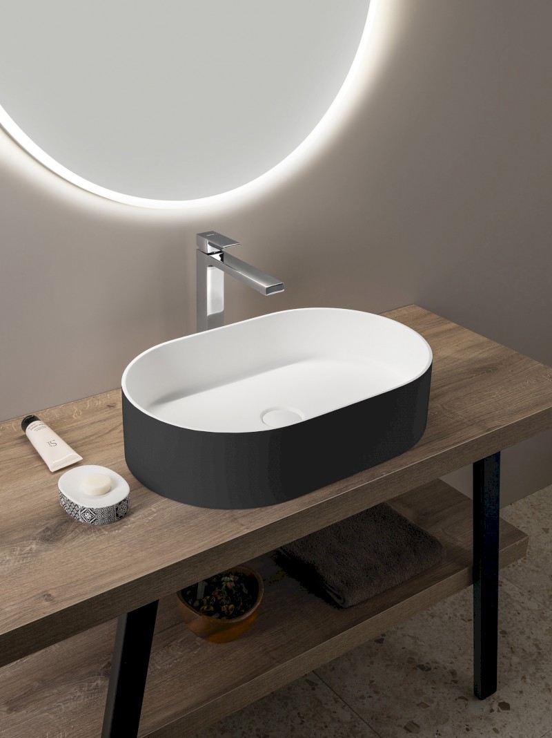 THIN umyvadlo na desku, Rockstone, 55x35cm, carina/bílá mat WN205-41