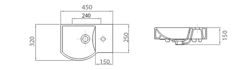LITOS keramické umývátko rohové, 45x32cm, baterie vpravo, bílá 4079