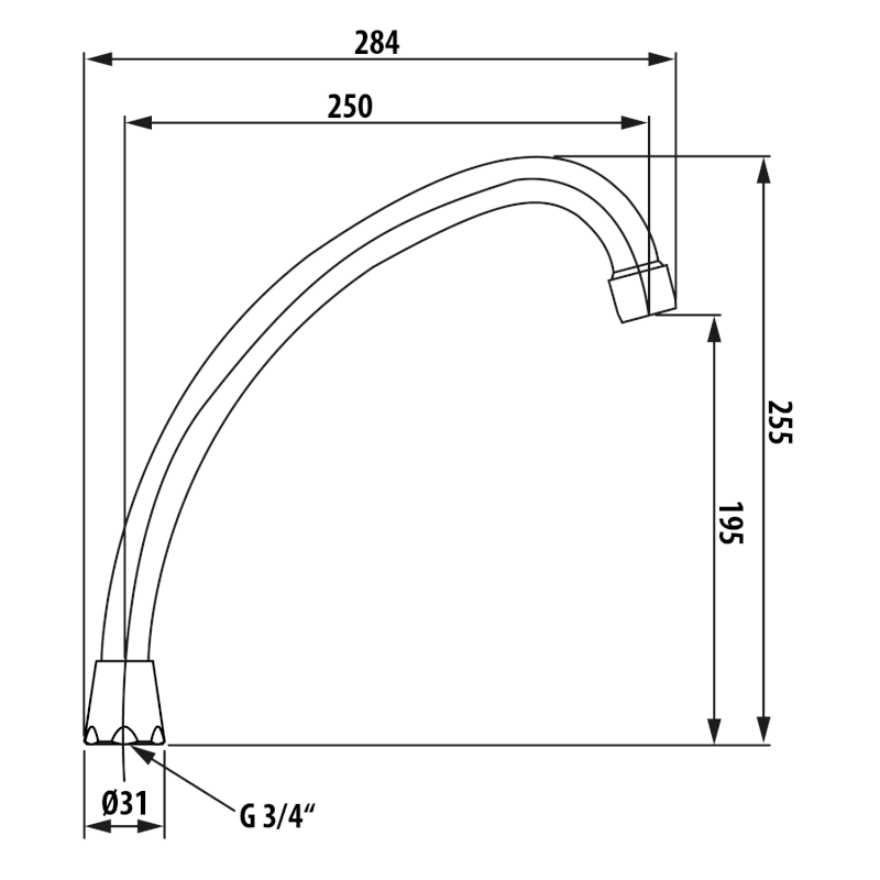 Universální výtokové ramínko k baterii, 250mm, typ-J, chrom 15J250