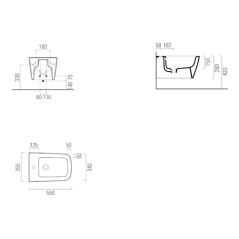 NUBES bidet závěsný 35x55cm, černá mat 9665126