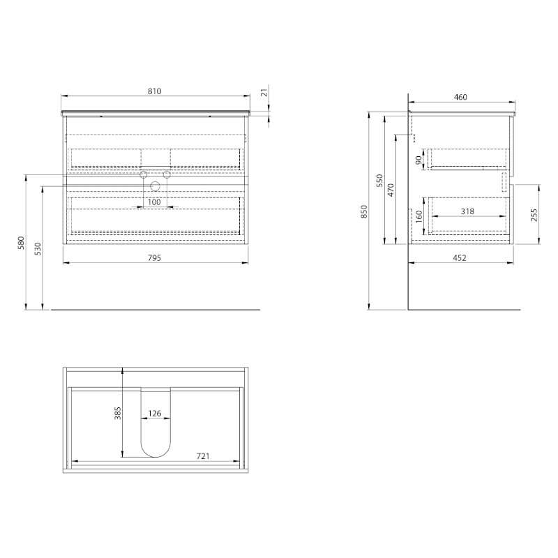PANEDA STRIP umyvadlová skříňka 79,5x55x45,2cm, dub emporio PN380