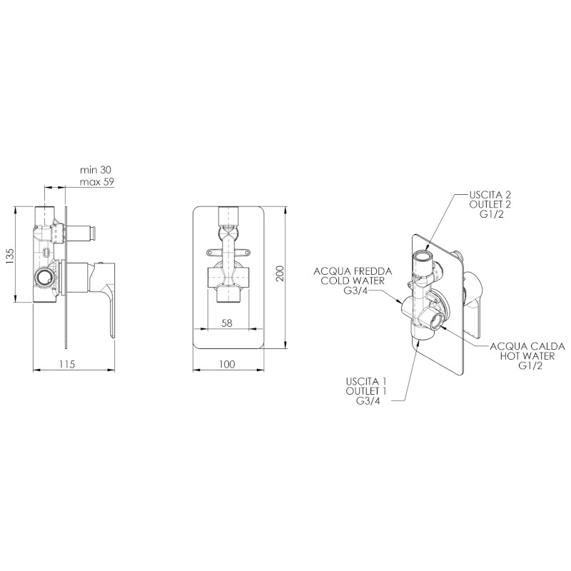 PAX podomítková sprchová baterie, 2 výstupy, bílá mat XA42/14