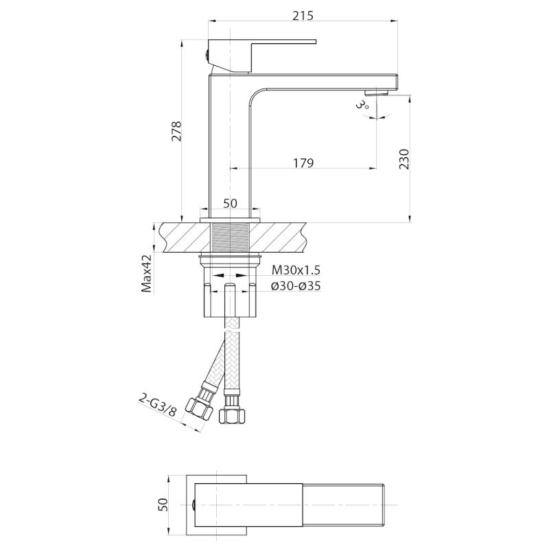 CUBEMIX stojánková umyvadlová baterie vysoká, zlato mat CM006GB