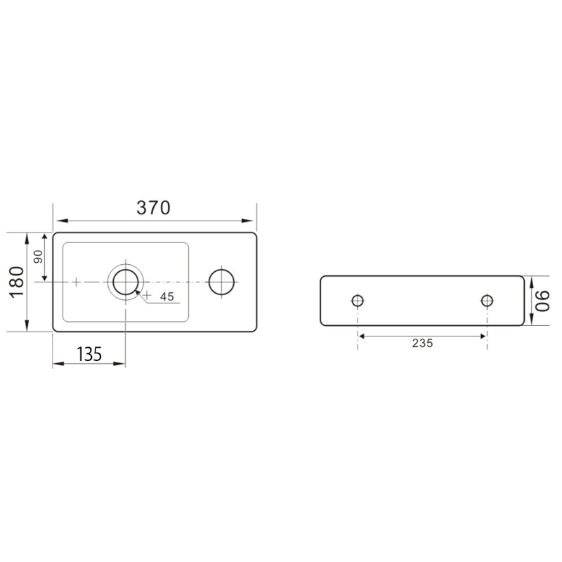 ZOE keramické umývátko 37x18cm, otvor pro baterii vpravo, černá mat AR495B