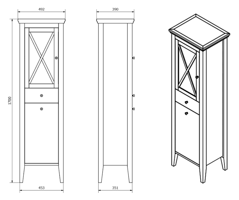 CROSS skříňka vysoká s prádelním košem 49x170x39cm, levá, starobílá CR216
