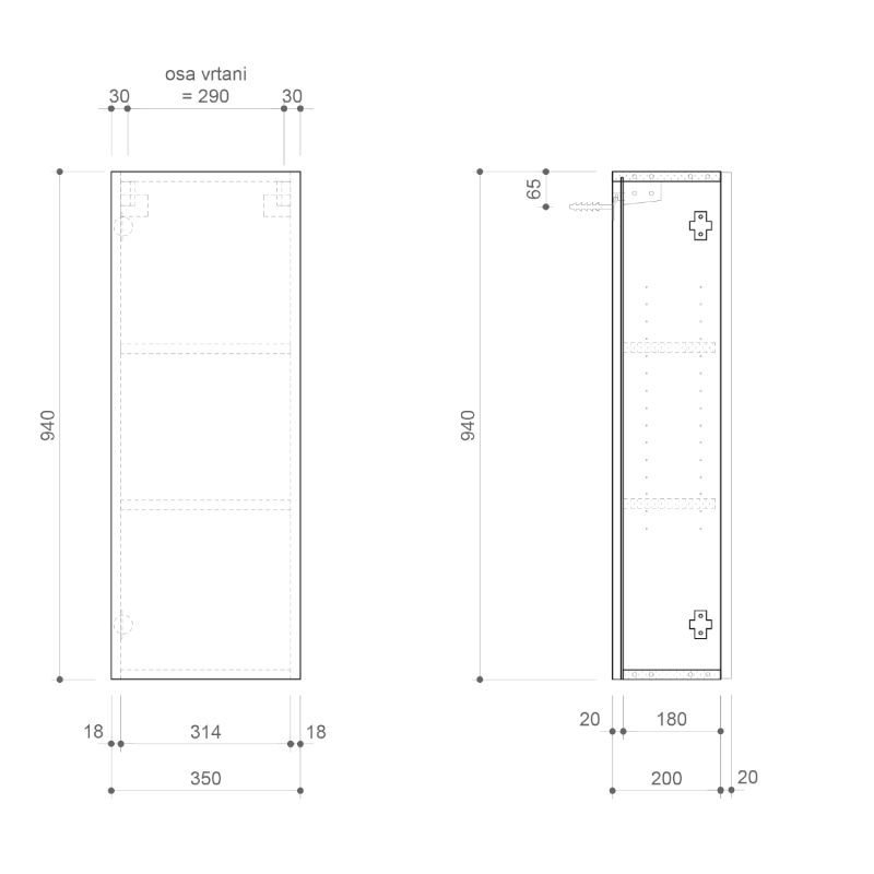 ESPACE skříňka 35x94x22cm, 1x dvířka, levá/pravá, jilm bardini ESC110-1313