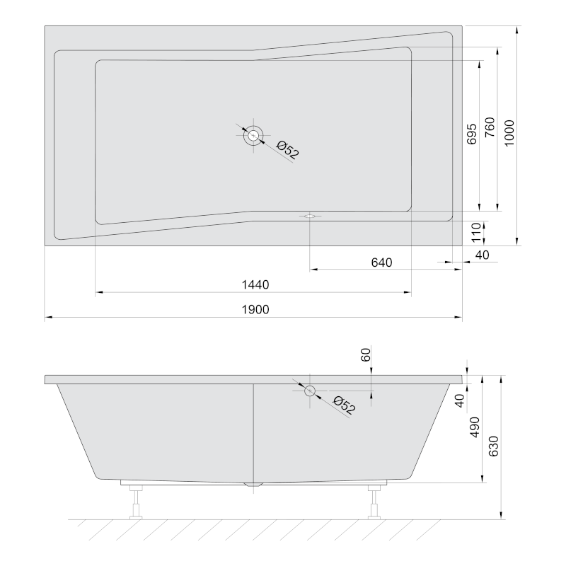 QUEST obdélníková vana 190x100x49cm, ivory 78531.40