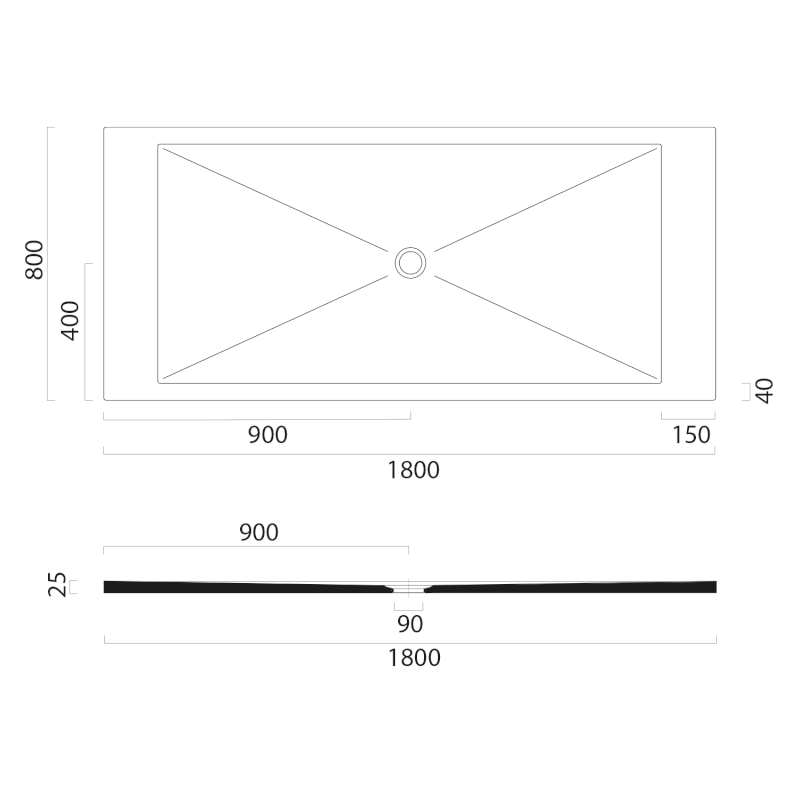 Keramická sprchová vanička, obdélník 180x80x2cm, černá mat 46180826