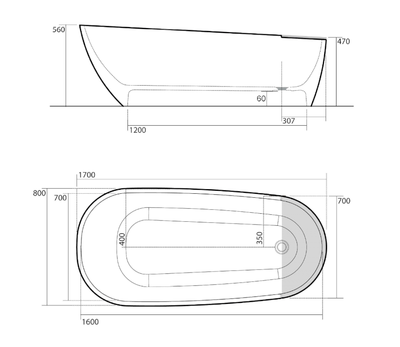 AQUATECH vana 170x70cm, bílá 375001