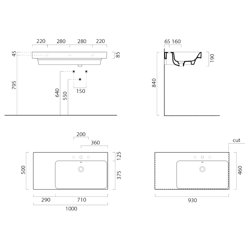 NUBES keramické umyvadlo 100x50cm, s odkládací plochou vlevo, bílá ExtraGlaze 9628111