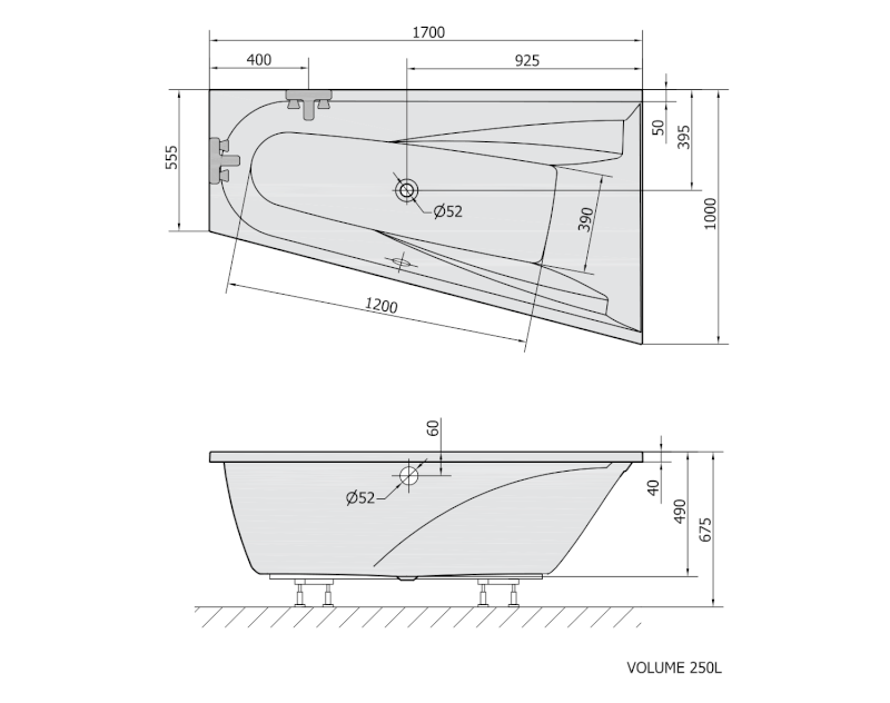 CHIQUITA R asymetrická vana 170x100x45cm, bílá 92619