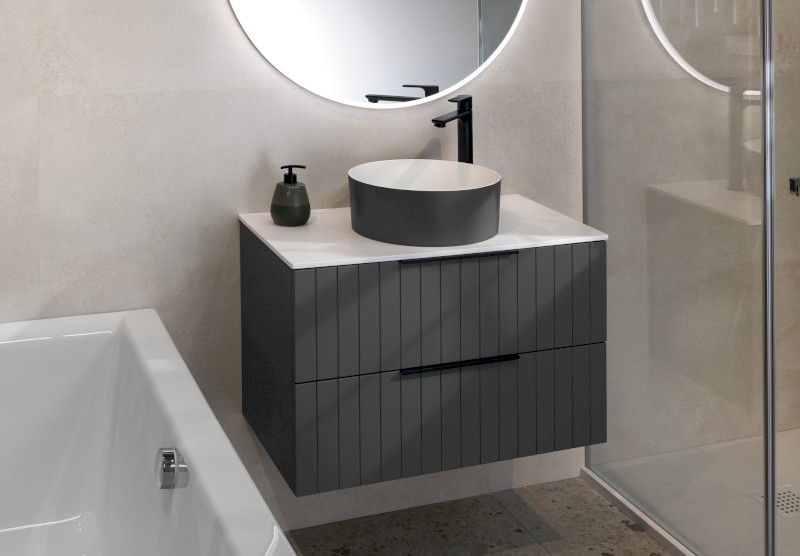 THIN umyvadlo na desku, Rockstone, Ø 38 cm, carina/bílá mat WN548-41