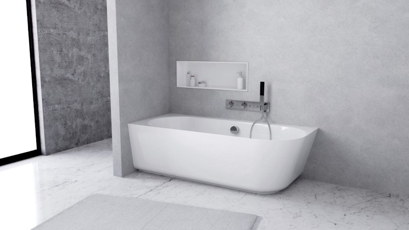 SUSSI L rohová stojící vana, litý mramor 160x70x49,5cm, bílá 90191L