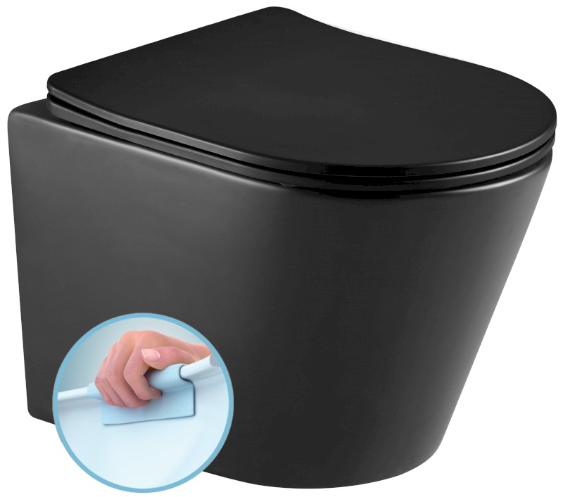 PACO závěsná WC mísa, Rimless, 36x53cm, černá mat PZ1012WRB