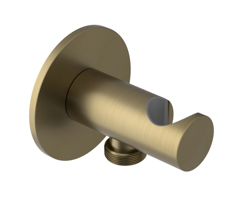 Držák sprchy kulatý, pevný, s vyústěním, zlato mat SG203G