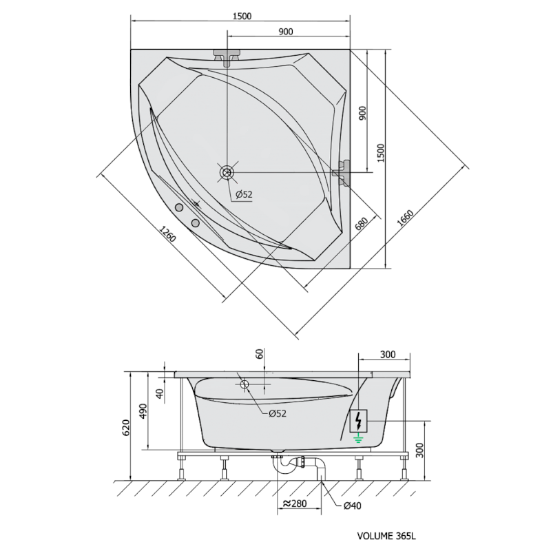 ROSANA hydromasážní vana, 150x150x49cm, Active Hydro, chrom 63119.1010