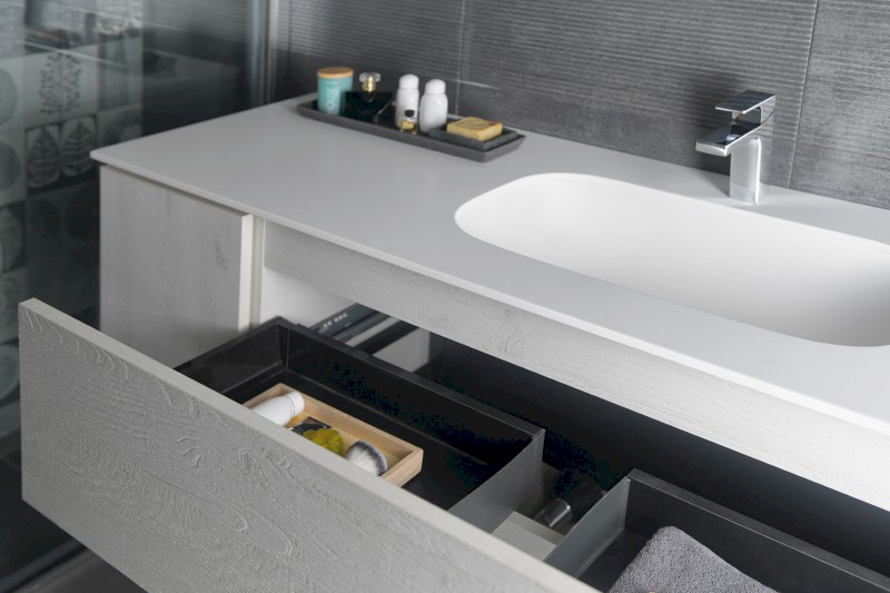 TREOS umyvadlo 96,6x51,3 cm (20+75), rockstone, pravé, bílá mat TS097-0101-R