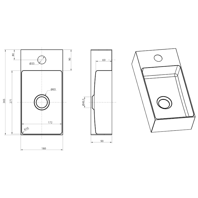 AURUM nerezové umývátko, 36,5x18cm, včetně výpusti, levé/pravé, měď mat AU304