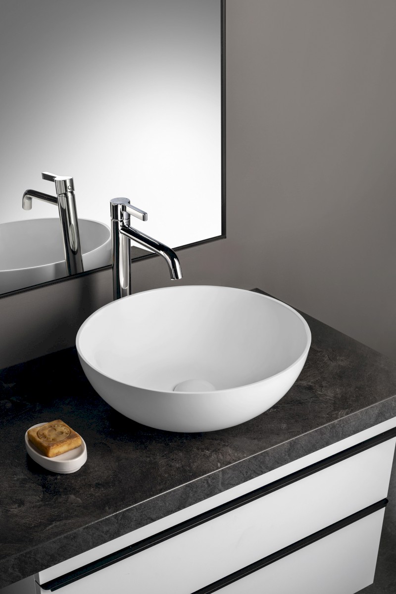 BANERA ROUND umyvadlo na desku, litý mramor, průměr 39cm, bílá mat 14337MAT