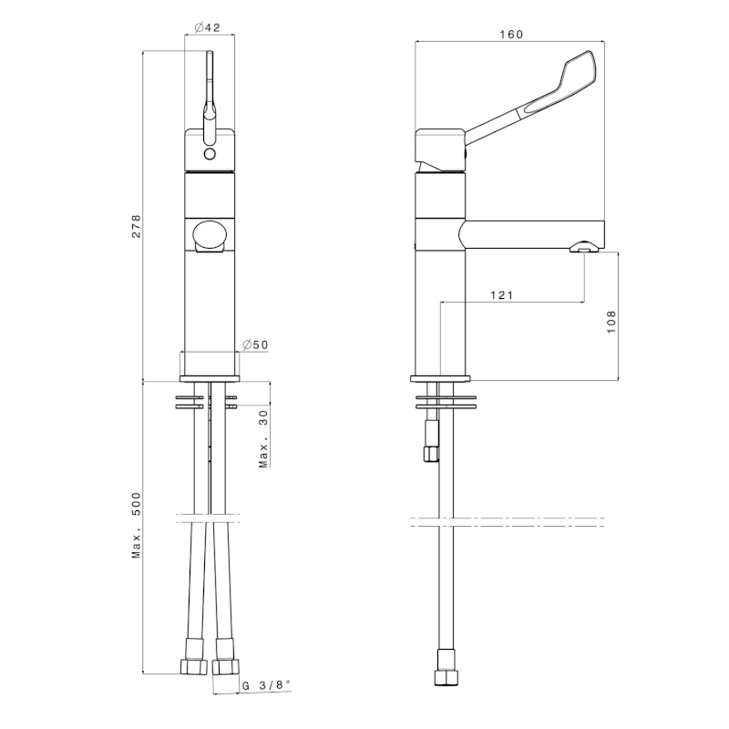 LEA stoj. um. baterie vysoká, otočná hubice, lékařská páka, chrom LE006