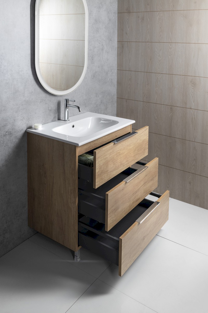 CIRASA umyvadlová skříňka 79,8x75x46cm, 3x zásuvka, dub cuneo CR831-2525