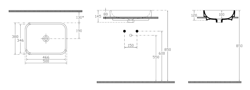 SOTT AQUA keramické umyvadlo 50x38cm, bílá 10SQ51050