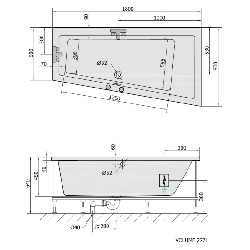 ANDRA R hydromasážní vana, 180x90x45cm, Highline Hydro-Air, chrom 78771.6010