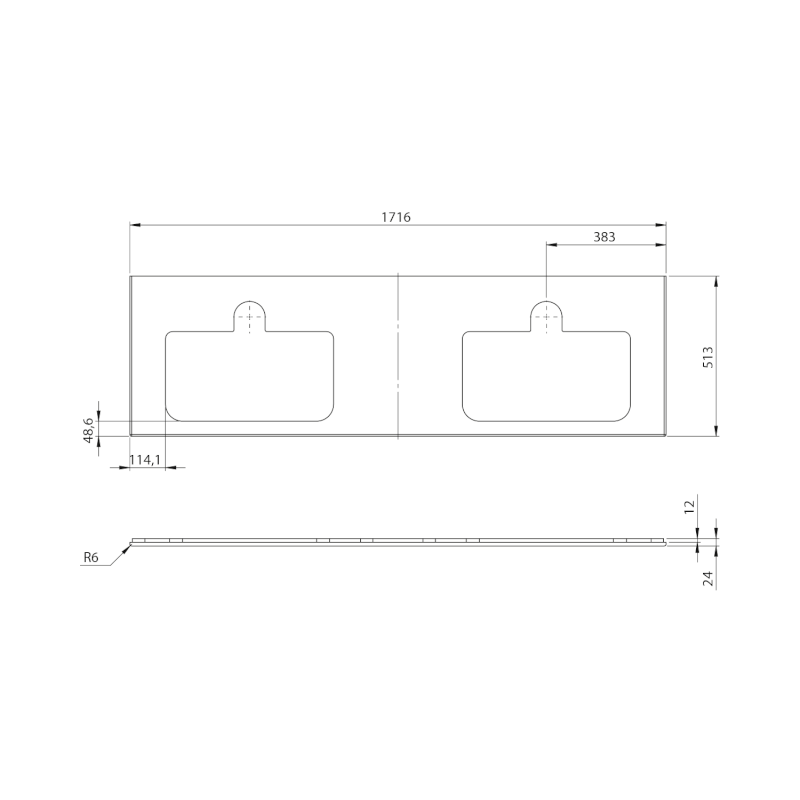 BRAHEA deska rockstone se 2 otvory 171,6x51,5cm, bílá mat BT172-0101