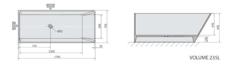 HERHIS volně stojící vana litý mramor 170x72x63cm, bílá 10613