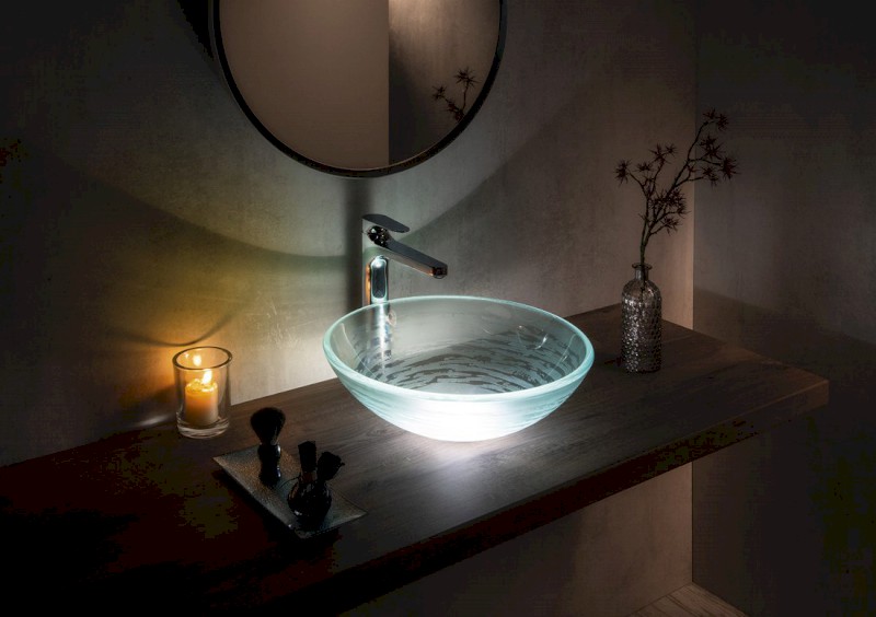 RIPPLE skleněné umyvadlo na desku Ø 42cm, čirá s motivem 2501-18