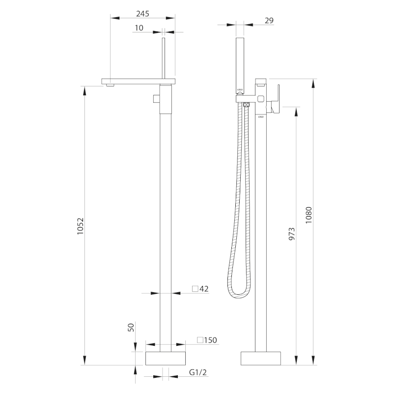 CUBEMIX vanová baterie s připojením do podlahy, chrom CM021