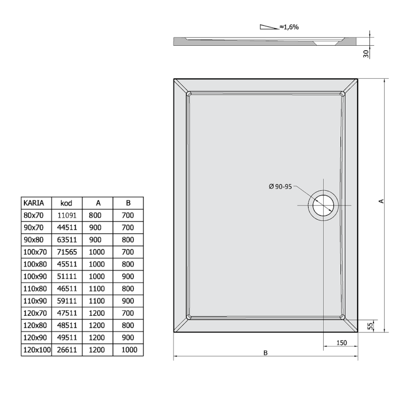 KARIA sprchová vanička z litého mramoru, obdélník 120x70cm, bílá 47511