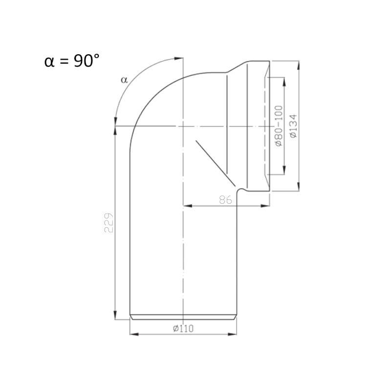 Koleno 90 dopojení k WC, 110mm 159.314.0