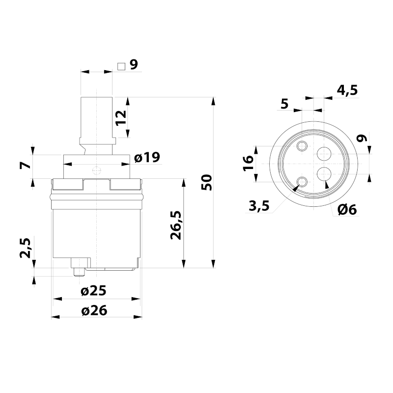 Směšovací kartuše 25mm, vysoká 521231