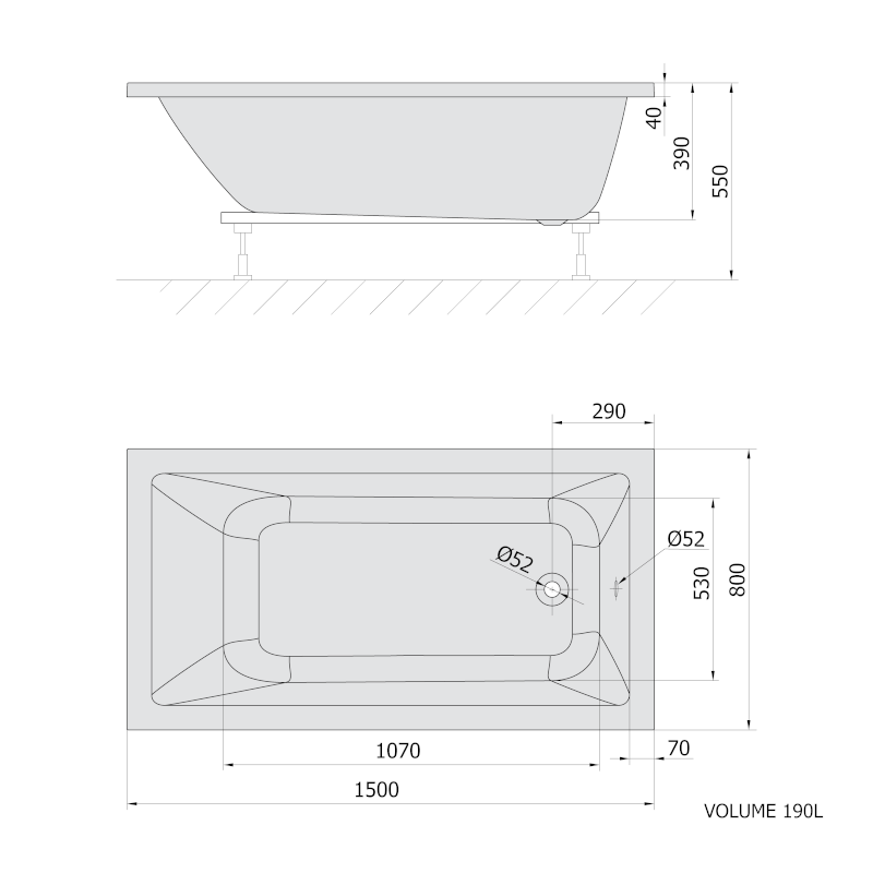 NOEMI obdélníková vana 150x80x39cm, bílá 71727