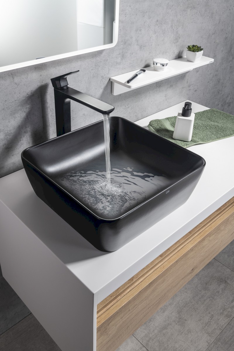 SPY stojánková umyvadlová baterie vysoká, prodloužená hubice, černá mat PY07/15