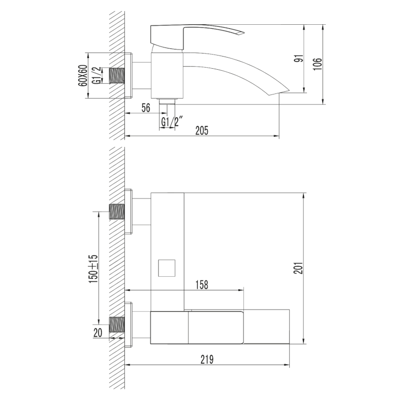 GINKO nástěnná vanová baterie, chrom 1101-10