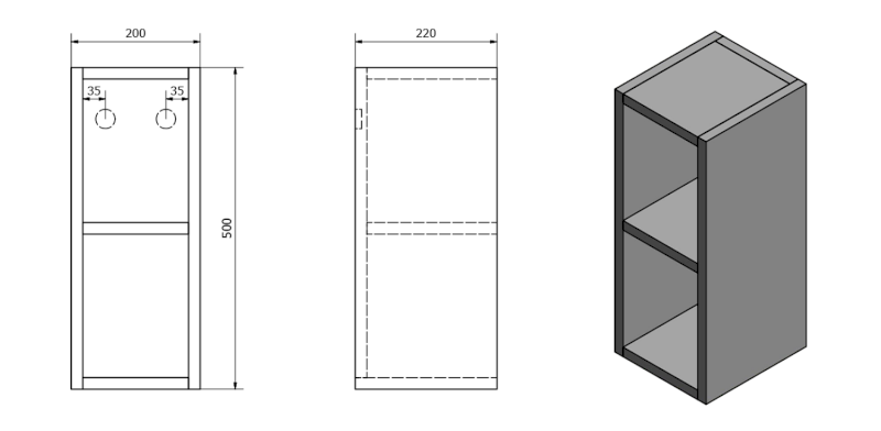 TREOS skříňka horní policová 20x50x22cm, černá mat TS025-3535