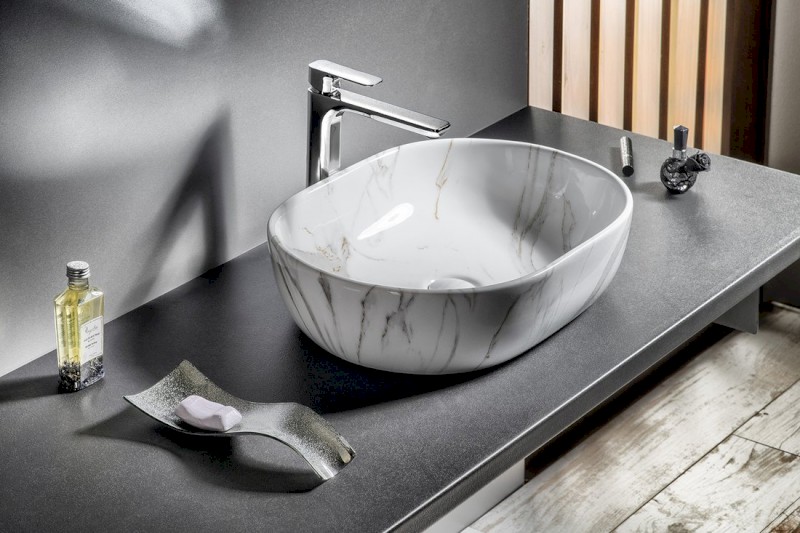 DALMA keramické umyvadlo na desku, 59x42cm, carrara MM417