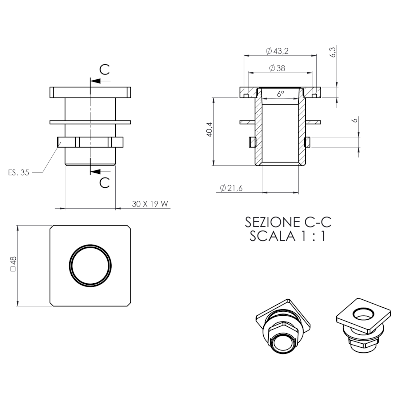 Sprchová průchodka na okraj vany vanu hranatá, chrom 1205-42