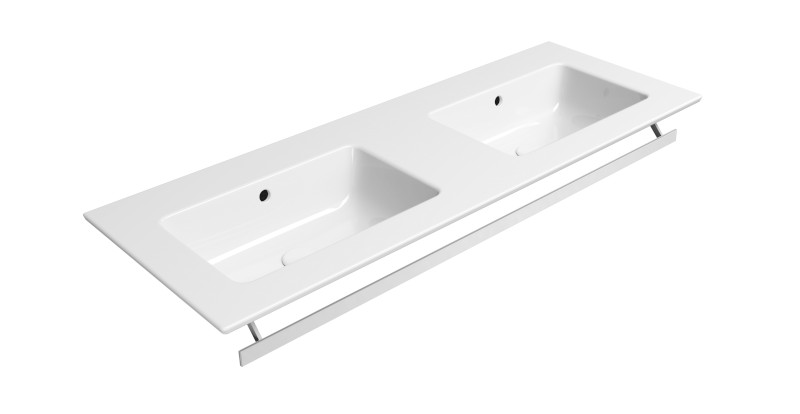 PURA keramické dvojumyvadlo Slim 122x46cm, bez otvoru, bílá ExtraGlaze 8888011