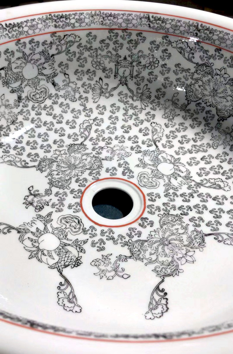 PRIORI keramické umyvadlo na desku, 60x40cm, bílá s modrým vzorem PI029