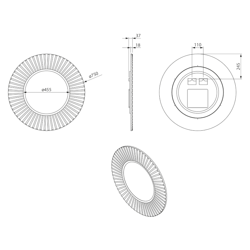 PRIDE STRIP kulaté zrcadlo s LED osvětlením v rámu ø 75cm, stříbrná PD752