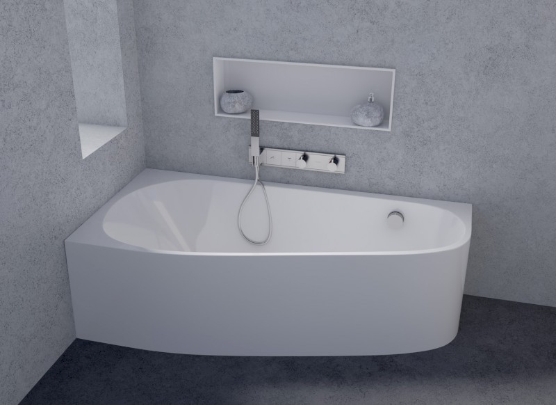 PROJEKTA L MONOLITH asymetrická stojící vana 156x77x60cm, bílá 20111M